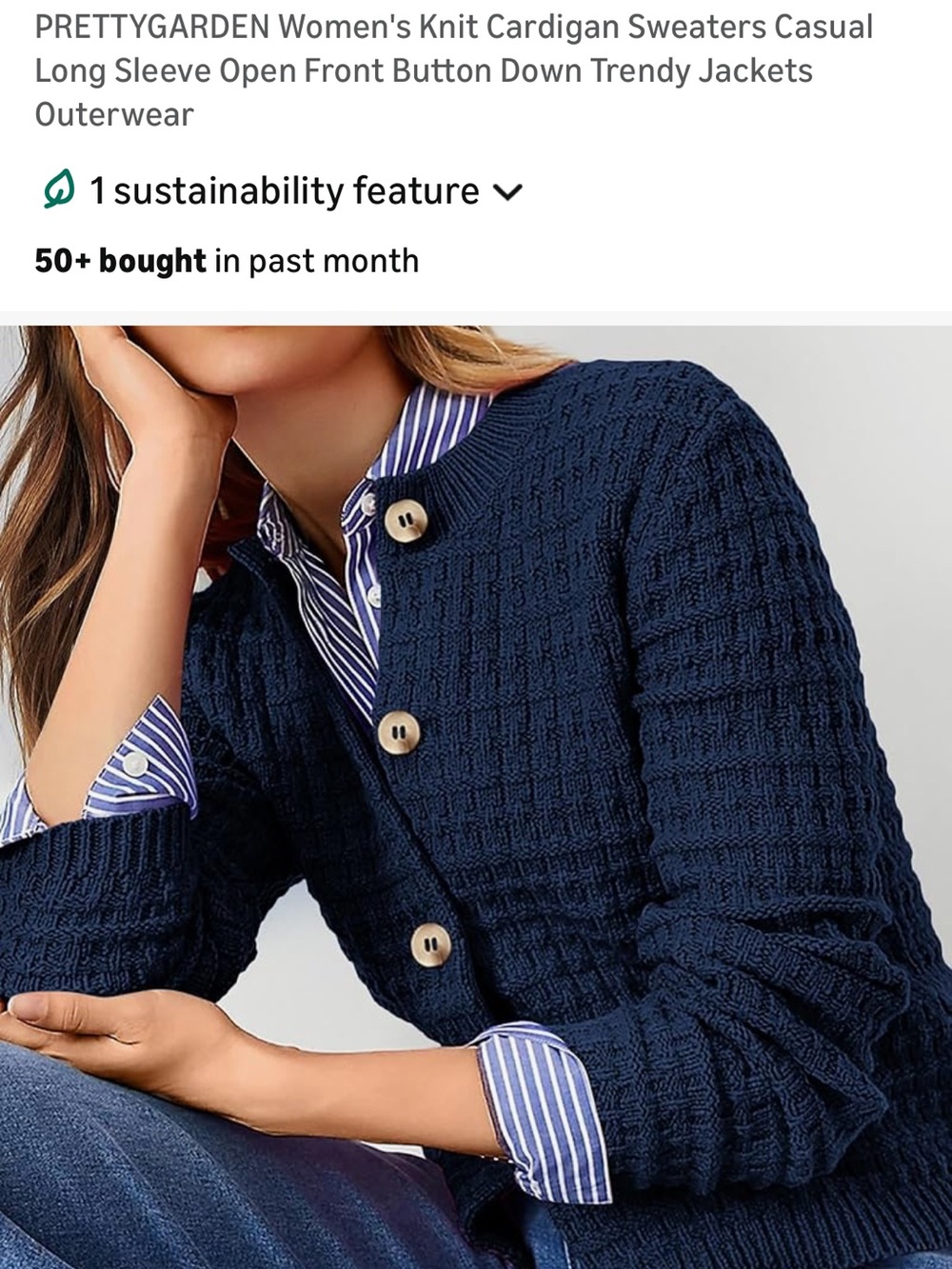 PRETTYGARDEN Women's knit cardigan - navy blue